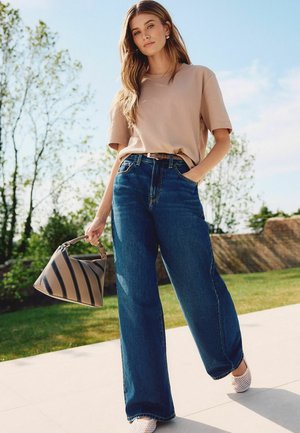 Next, PETITE FIT - HIGH RISE CITY WIDE LEG JEANS - Široké nohavice - dark blue