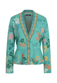 Veste Cardigan IVKO En Coton - Motif Intarsia Fleuri Vert Bleu Aqua - Taille Normale - Neuf Avec étiquettes