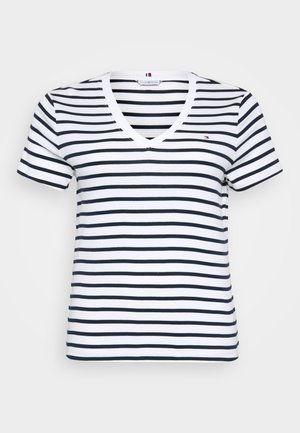 Tommy Hilfiger Curve SLIM CODY - Basic T-shirt - ecru/dark night navy