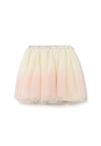 Pastel tulle rok met een elastische tailleband, met een ombre-effect dat overgaat van lichtroze naar room, luchtig en gelaagd ontwerp.