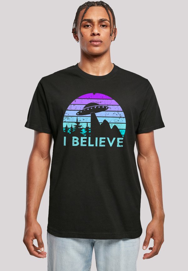 I BELIEVE UFO ALIEN SPACECRAFT RETRO - T-Shirt print - schwarz