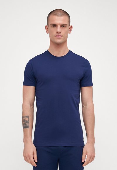 Navy blue short-sleeve t-shirt made of soft fabric, featuring a round neckline and a fitted design. Includes a small logo on the hem.