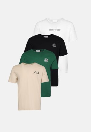 4 PACK - Nyomott mintás póló - white/sand/green/black