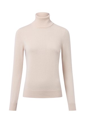 Helles rosa Turtleneck-Pullover aus weichem Strickmaterial, mit langen Ärmeln und geripptem Saum sowie Kragen für eine figurbetonte Silhouette.