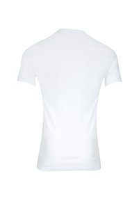 T-shirt en coton blanc, à manches courtes, design col rond, texture lisse, dos uni sans motifs ni accents.
