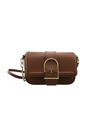 Borsa a tracolla in pelle marrone con fibbia dorata e tracolla a catena di L'Atelier du Sac.