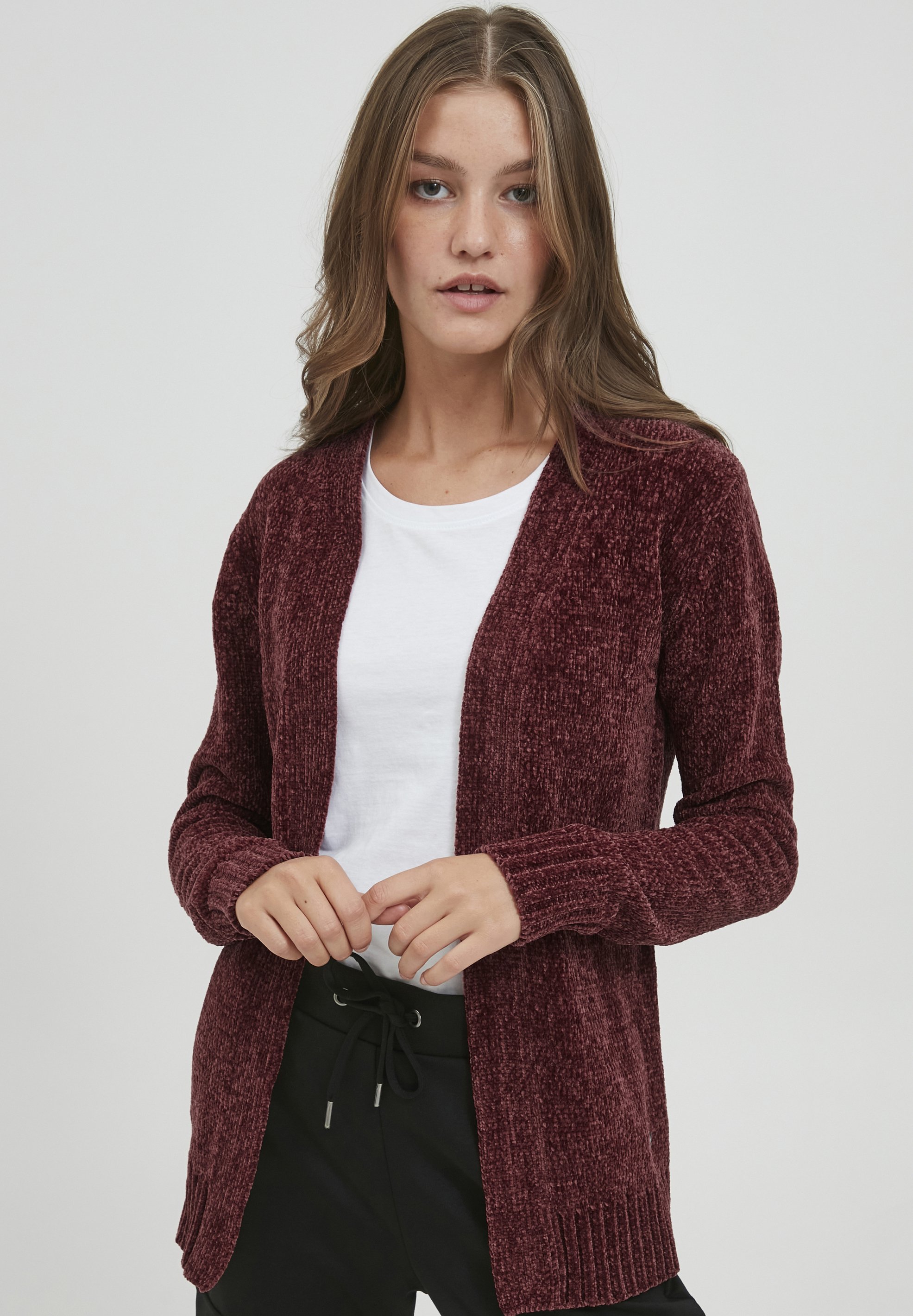 wine colored cardigan