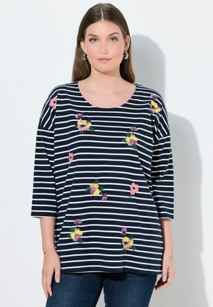 STRIPED FLORAL EMBROIDERY  - T-shirt con stampa - classic black