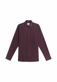 Skjorte med lange ærmer og knapper i mørk burgunder. Har en klassisk krave, frontknaplukning og en glat stoftekstur.