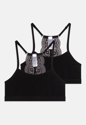 Czarny zestaw braletki z koronkowym tyłem, regulowanymi ramiączkami i miękką teksturą materiału. Elastyczna taśma u dołu dla wsparcia.
