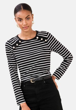 REGULAR FIT - MILITARY BUTTON - Tops ar garām piedurknēm - monochrome stripe