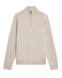 Μπεζ πουλόβερ με μακριά μανίκια, ημιδιαφανής γιακάς με φερμουάρ και απαλή υφή. Διαθέτει μικρό κεντημένο λογότυπο στο στήθος.