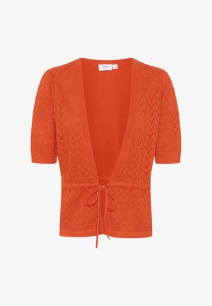 Kudumis oranž kardigan lühikeste varrukatega, avatud esi ja nöörkinnitus. Omab tekstuurset mustrit, kus on kogu ulatuses siksakiline kujundus.