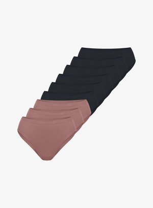 Lot de neuf slips hipster en coton en noir et rose clair. Présente un design sans coutures avec une ceinture douce pour le confort.