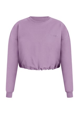 Gekürzter Sweatshirt in hellem Lavendel mit rundem Halsausschnitt, langen Ärmeln, gerippten Bündchen und gerafftem Saum. Mit dezenten gestickten Details.