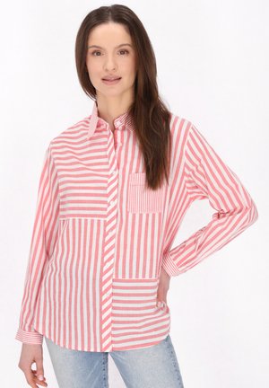 Camicia button-up a righe rosse e bianche con taschino sul petto, maniche lunghe e vestibilità rilassata, realizzata in tessuto leggero.