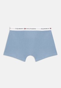 Boxeri de culoare albastru deschis, dintr-un material moale, având un brâu alb pe care sunt inscripționate cuvintele "TOMMY HILFIGER" și un mic accent cu logo-ul.