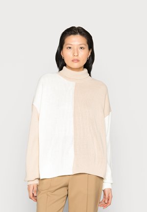 CARYS WHITTAKER STONE TWO TONE COLOUR BLOCK ROLL NECK JUMPER - Trui - stone