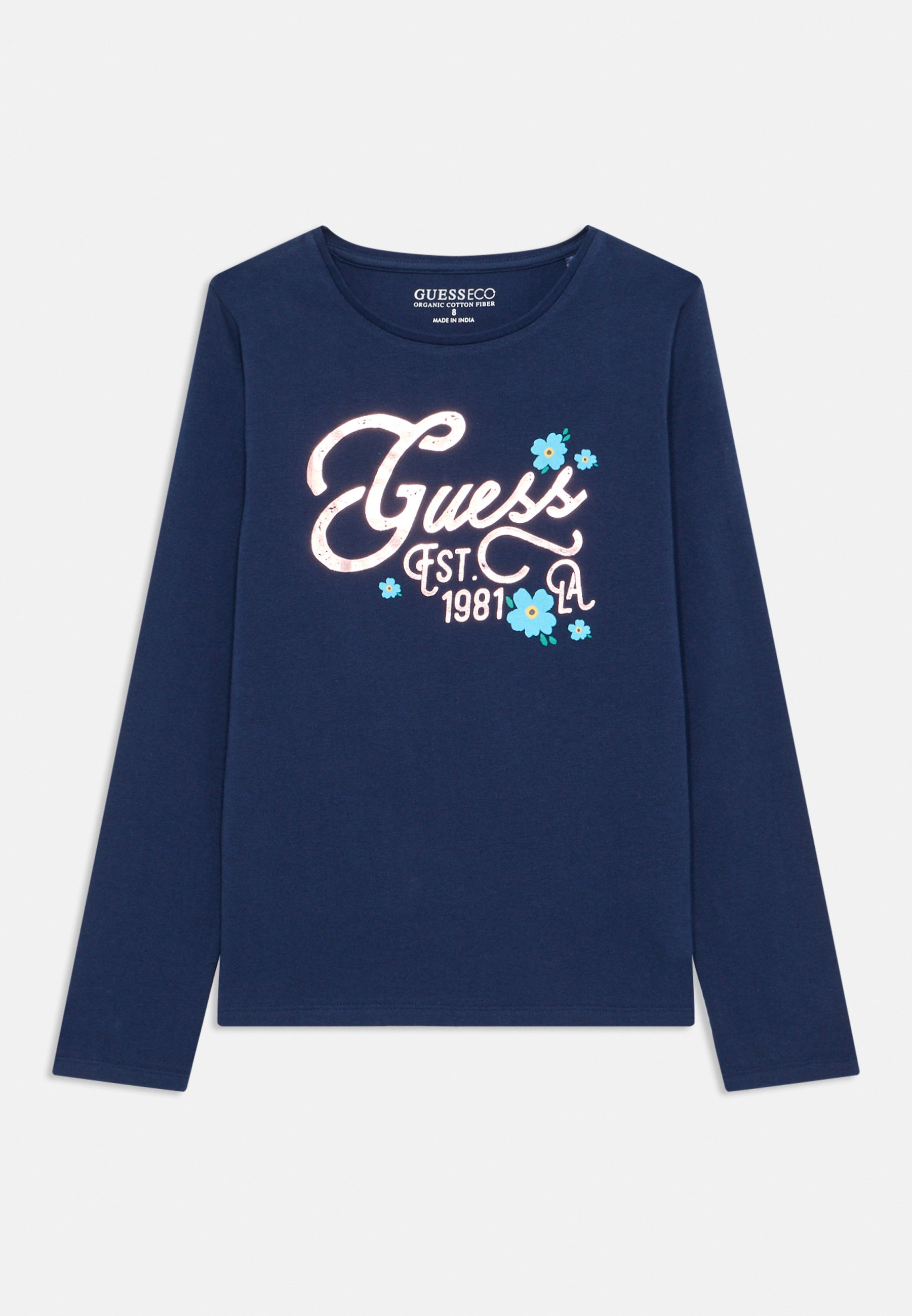 T-Shirt Guess A Maniche Lunghe In Jersey Organico Per Ragazzi, Logo Triangolare Oversize, Blu Intelligente