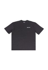 Black cotton t-shirt with short sleeves, crew neck, and "DROPSIZE" white text logo on the left chest area. Simple design.