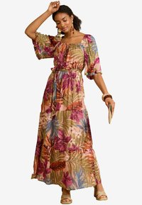 Maxikleid - pink palm metallic