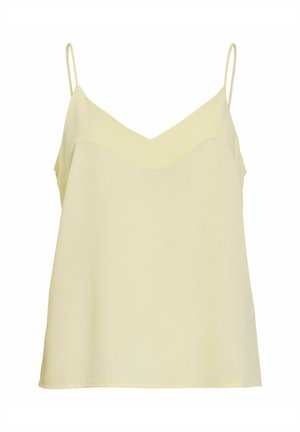 Top camisole giallo chiaro da donna senza maniche con sottili spalline e scollo a V morbido.