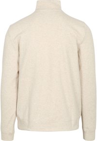 Sweater in lichtbeige met een hoge kraag en lange mouwen. Gemaakt van zachte, gestructureerde stof met subtiele kleurvariaties.