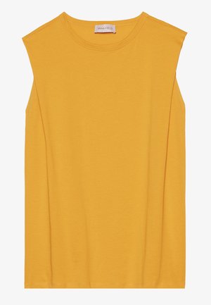 Yellow sleeveless top made of soft cotton, featuring a round neckline and straight cut, with subtle stitching along the edges.