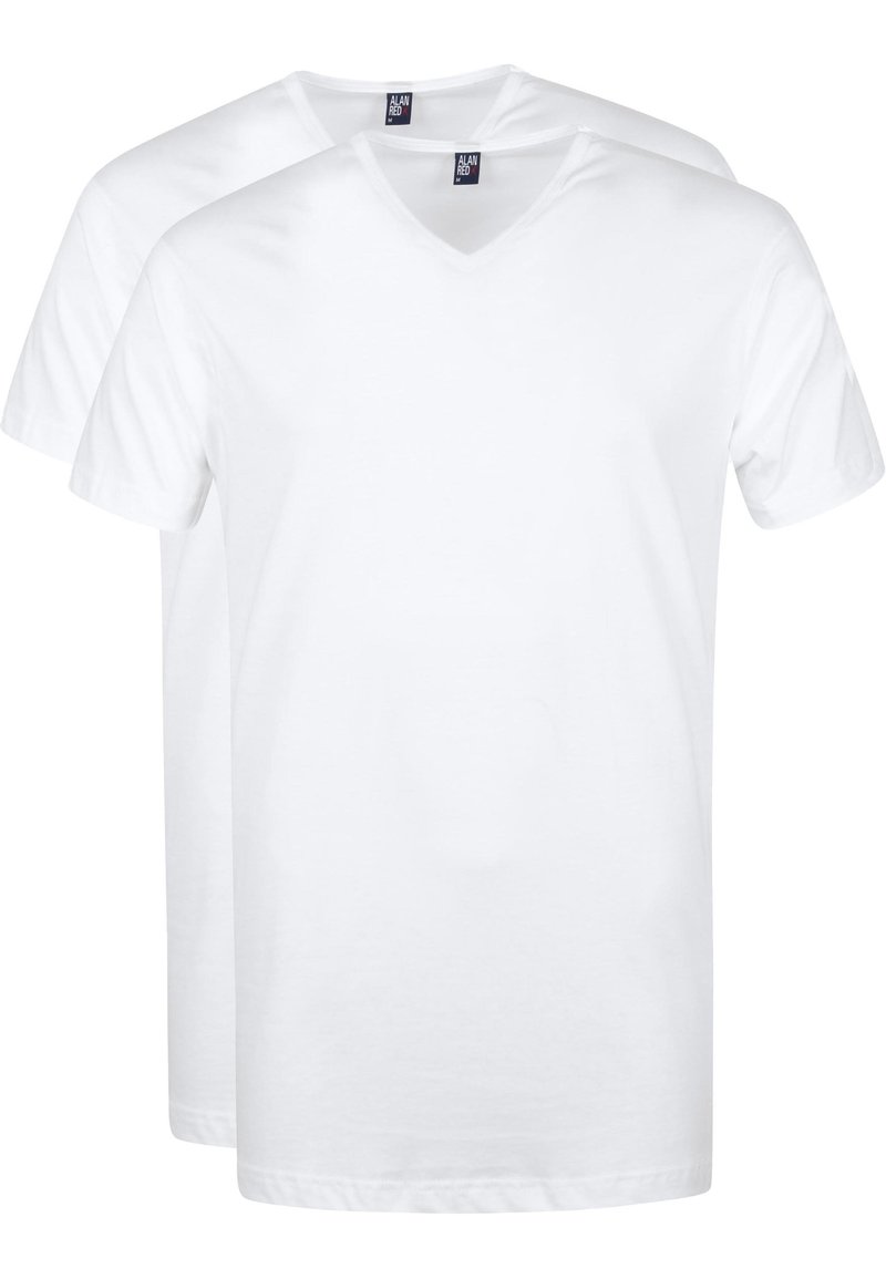 Witte v-hals t-shirts, gemaakt van katoen, met korte mouwen en een eenvoudig ontwerp. Verpakking bevat twee identieke shirts.