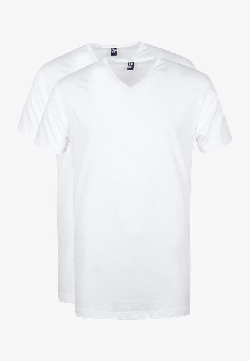 Witte v-hals t-shirts, gemaakt van katoen, met korte mouwen en een eenvoudig ontwerp. Verpakking bevat twee identieke shirts.