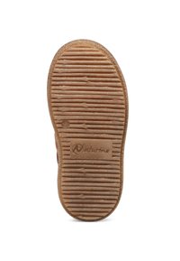 Hnědá gumová podrážka s drsným povrchem a logem "Naturino", s vzorovaným dezénem pro lepší přilnavost. Tvar je zaoblený s hladkými okraji.