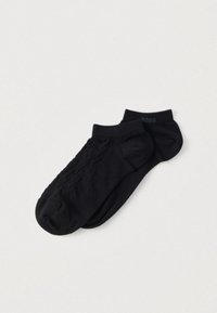 Μαύρες αστραγάλες κάλτσες με υφασμάτινο μοτίβο στη μία πλευρά και λεία επιφάνεια στην άλλη. Διαθέτουν ριμπ μανσέτα και λογότυπο "BOSS".