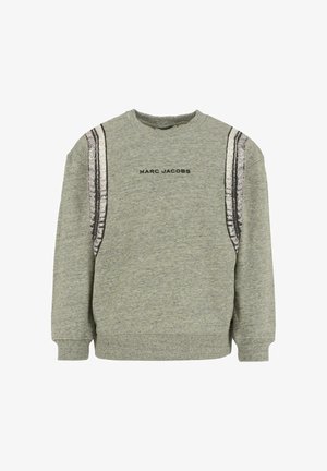 Felpa grigia in cotone con scollo rotondo, polsini a costine e strisce laterali con finitura testurizzata. Logo "MARC JACOBS" in nero sul petto.