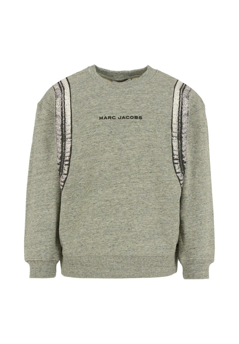 Grijze katoenen sweatshirt met een ronde hals, ribgebreide manchetten en zijsstrips met een textuurafwerking. "MARC JACOBS" logo in het zwart over de borst.