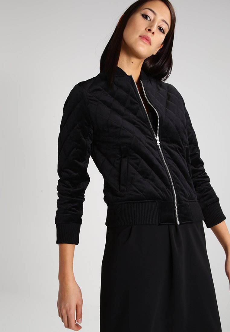 Urban Classics LADIES DIAMOND QUILT VELVET JACKET - Bombera - black