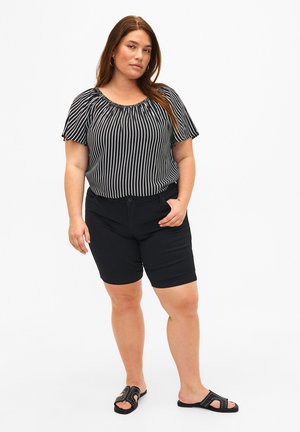 Zizzi WITH SHORT SLEEVES - Bluse - black white stripe