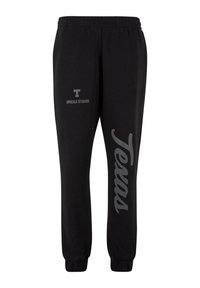 Sorte sweatpants lavet af bomuldsblanding med et gråt "Texas" print på det ene ben og "UPGRADE STUDIOS" logo på den modsatte side, med elastiske manchetter.