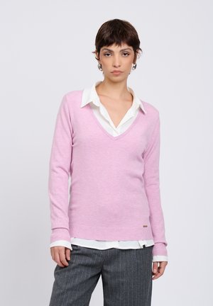 INFLUENCER, INFLUENCER PULLOVER V-NECK BASIC LINE PULL - Maglione - pink