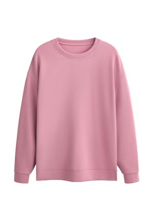 Rosa Sweatshirt mit Rundhalsausschnitt, langen Ärmeln und einer leicht lockeren Passform. Glatte Textur mit gerippten Bündchen und Saum.