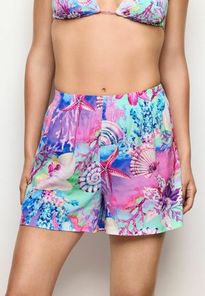 Multicolore zwembroek met levendige bloem- en aquatische prints, elastische tailleband, lichte stof en een relaxte pasvorm.