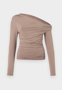 Long-Sleeve Off-The-Shoulder Draped Top - Bluză cu mânecă lungă - taupe grey