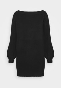 Pullover nero oversized con scollatura ampia, maniche balloon e polsini a costine. Realizzato in un tessuto a maglia testurizzato.