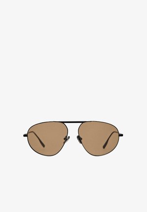 Sorte metal aviator-solbriller med brune tonede linser og justerbare næsepuder.