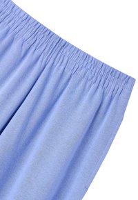 Pantaloni corti con vita elasticaazzurra realizzati in un tessuto morbido, caratterizzati da una texture liscia e cuciture arricciate in vita.