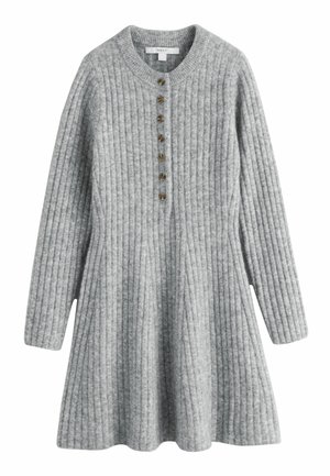 Next, PETITE FIT - RIBBED KNIT HENLEY MINI DRESS - Strickkleid - grey marl