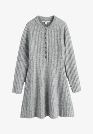 Next, PETITE FIT - RIBBED KNIT HENLEY MINI DRESS - Strickkleid - grey marl