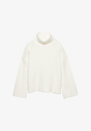 Witte coltrui met een cropped ontwerp, ribgebreide manchetten en zoom, gemaakt van zachte stof, met een relaxte pasvorm en minimalistische stijl.