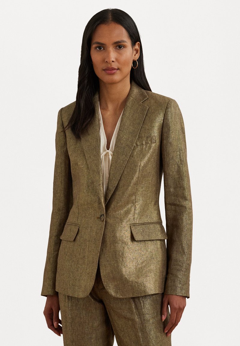 Lauren Ralph Lauren STRETCH VELVET BLAZER - Žakete - metallic bronze