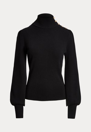 Lauren Ralph Lauren, BUTTON-TRIM MOCKNECK JUMPER - Πουλόβερ - black