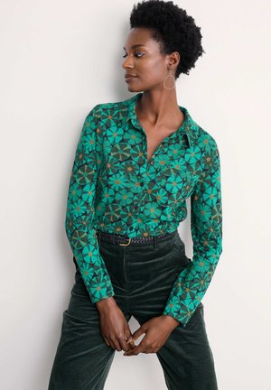 Hemdbluse - teal - handicraft flowers onyx